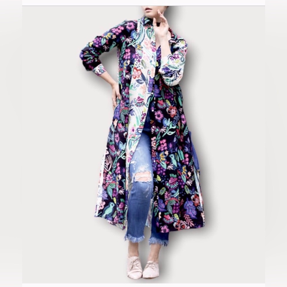 H&M Floral Colorful Maxi Shirtdress Kimono Robe Sz 2